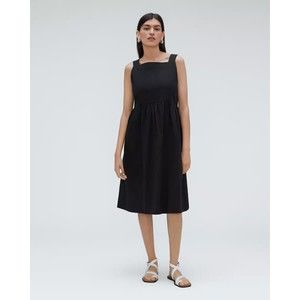 EVERLANE The Seersucker Midi Dress S Black Cotton Pockets Square Neck NWT B29